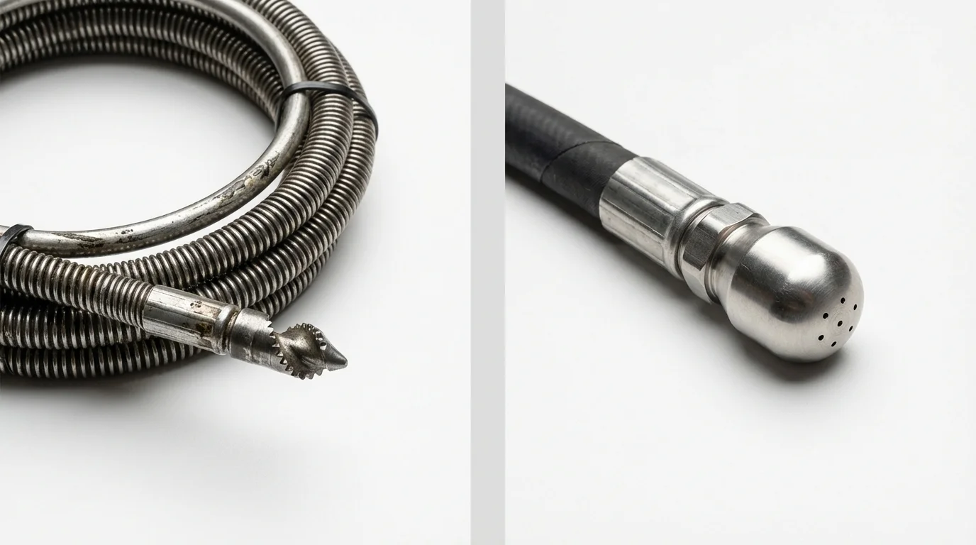 Drain snake cable and hydro jetting nozzle used for drain cleaning in Saint Marys, WV