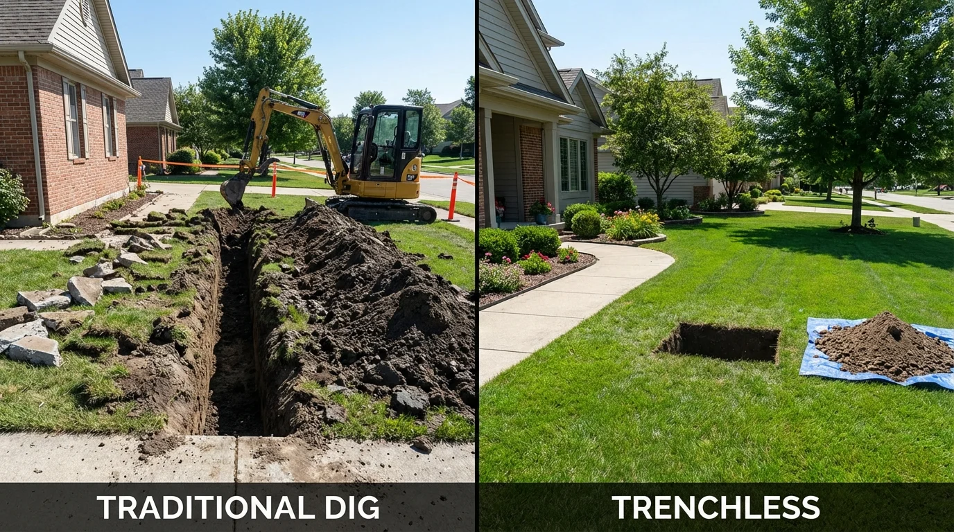 Trenchless sewer repair with minimal yard damage versus traditional excavation in Saint Marys, WV